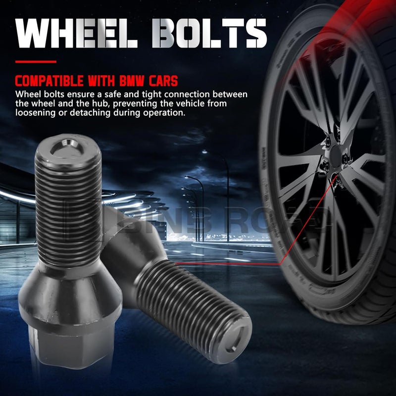 BINB ROAD 36136781150 Wheel Lug Bolt M12×1.5 Black Compatible with BMW 1 3 5 X Z Series Mini E46 325 E90 E39 E60 E53,20Pcs - Image 5